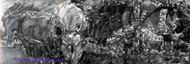 Врубель М.А. Микула Селянинович. 1896. Эскиз-вариант декорат. панно. К. серый, акв., граф. кар., белила. 12,1х41,3. ГТГ.